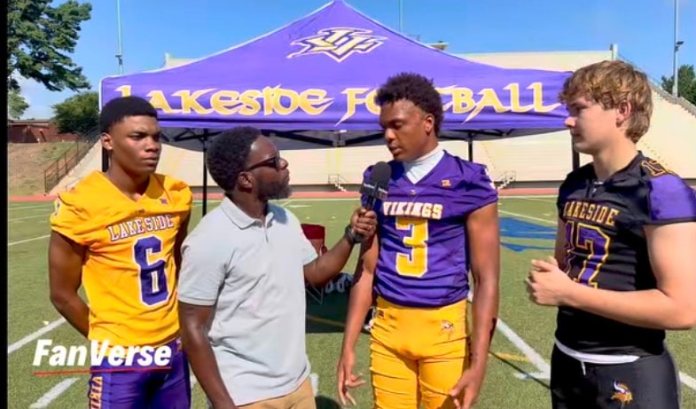 Lakeside Vikings players interviewed on the field